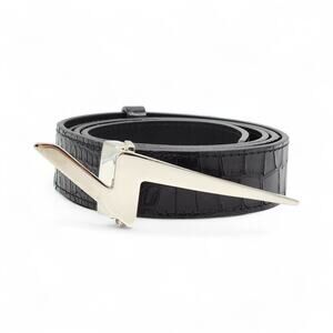 Giuseppe Zanotti Silver Thunderbolt Logo Adjustable Leather Belt For Men - NWB